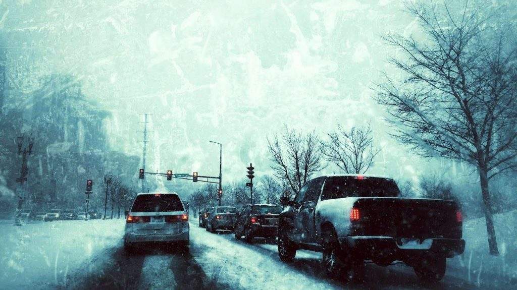 snow cold winter fog road mist white traffic street car morning highway frost driving travel transportation transport ice vehicle drive weather
