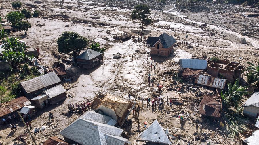 A village destroyed by landslide